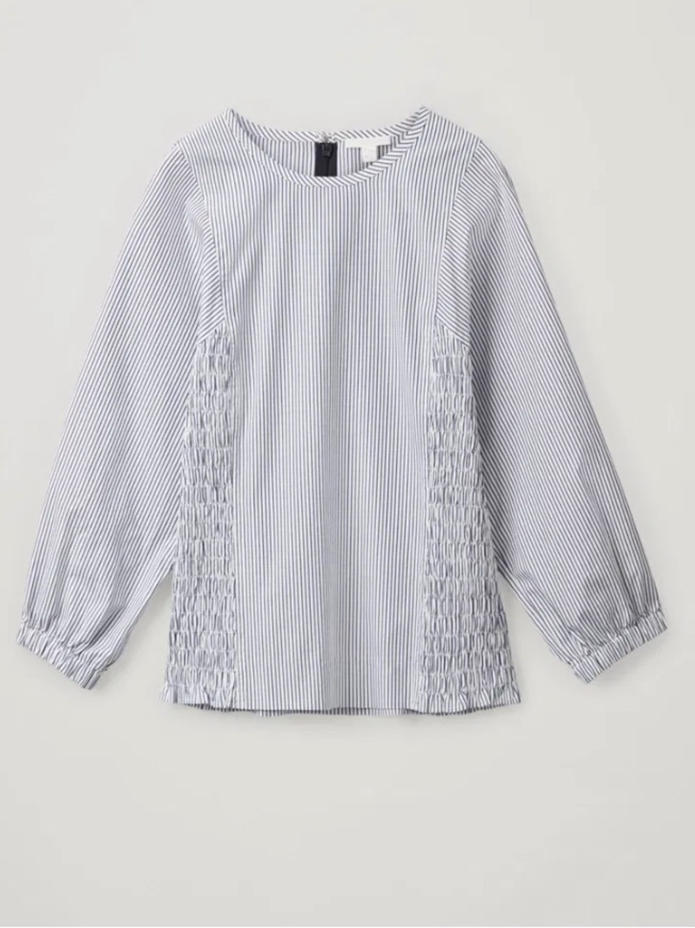 COS Striped Smocked Cotton Top in Pinstripe Blue Size 6